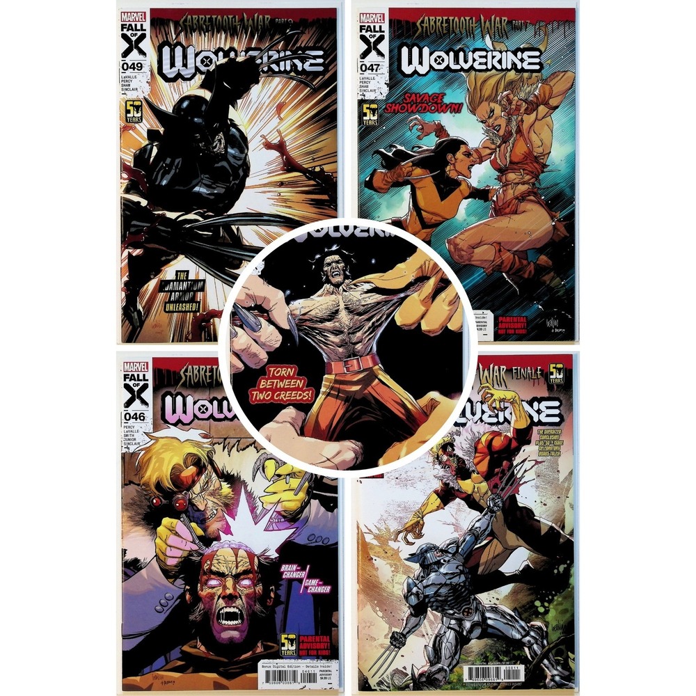 Marvel Comic Lot Wolverine #46-50 Sabretooth War Parts 6-10 Fall of‎ X X-Men